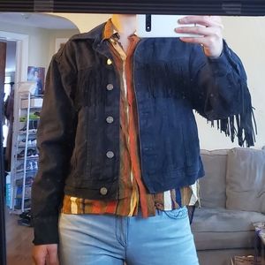 Express Black Fringe Cropped Denim Jacket size XS